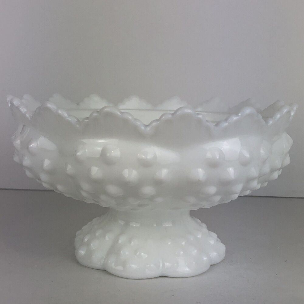 Vintage FENTON WHITE MILK GLASS HOBNAIL FLOWER FROG~6 TAPER CANDLE STICK HOLDER